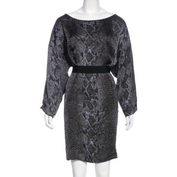 Vintage Stella McCartney Blue Black Silk Python Print Dolman Sleeve Dress 38